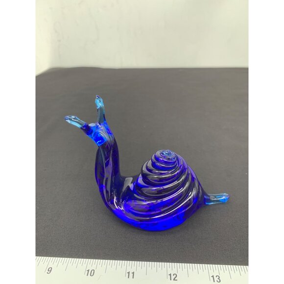Vintage Paperweight Snail Figurine Blue Glass Sculpture - Hand Blown Seashell - Picture 4 of 5
